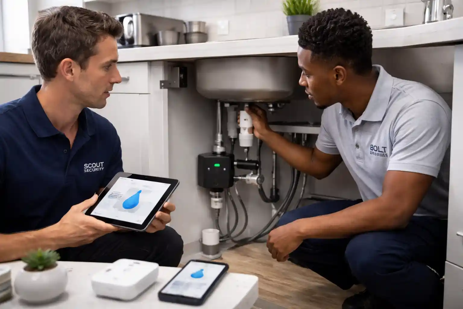 Dégât des eaux - plombier réparant une fuite sous l'évier